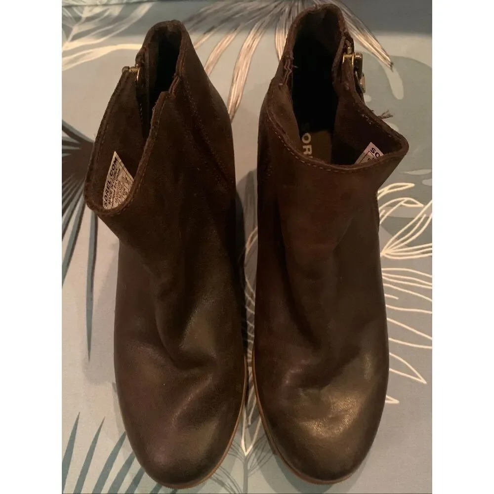 Sorel Joan of Arctic Wedge II Zip Brown Leather Boots sz 8